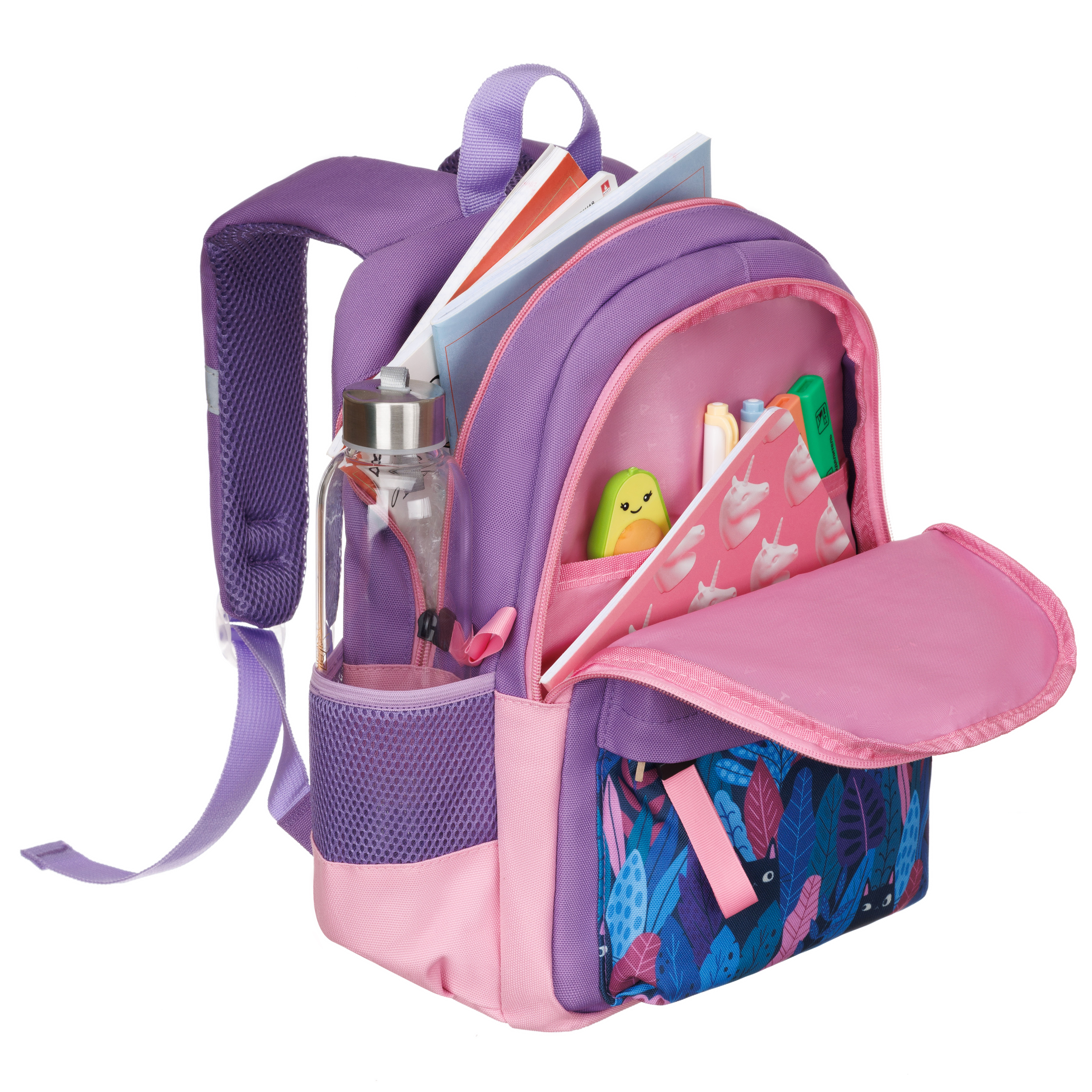 Рюкзак TORBER CLASS X Mini сиреневый розовый с орнаментом и Мешок для сменной обуви - фото 7