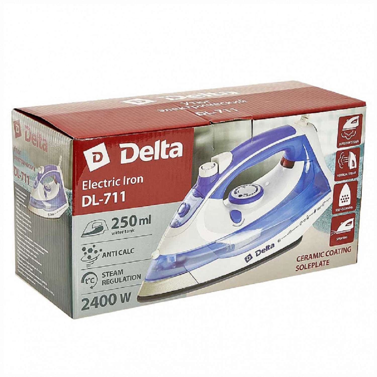 Утюг Delta DL-711 белый с фиолетовым 2400 Вт Керамическое покрытие подошвы антинакипь - фото 4