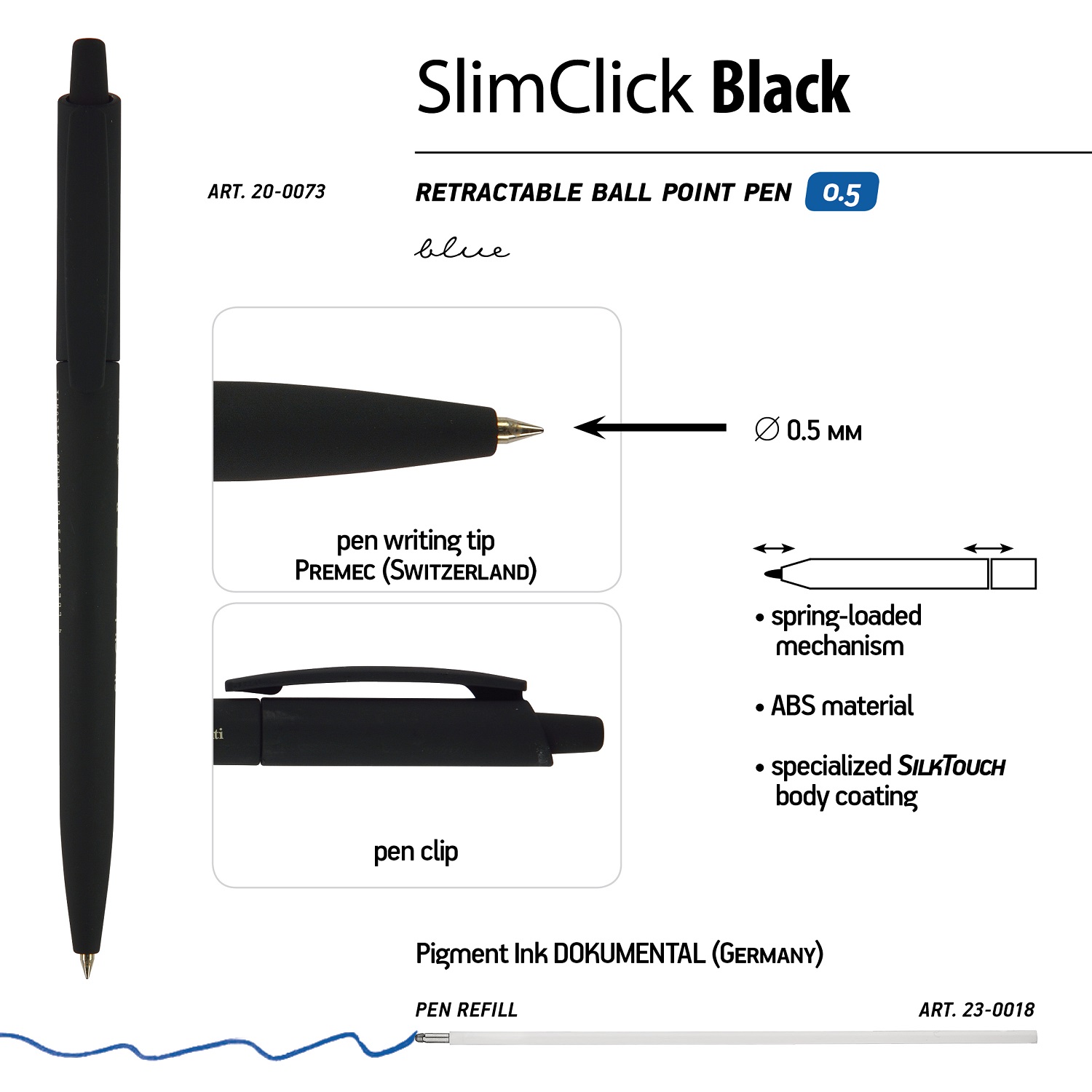 Набор из 5-ти шариковых ручек Bruno Visconti SlimClick Black автоматические синие - фото 6