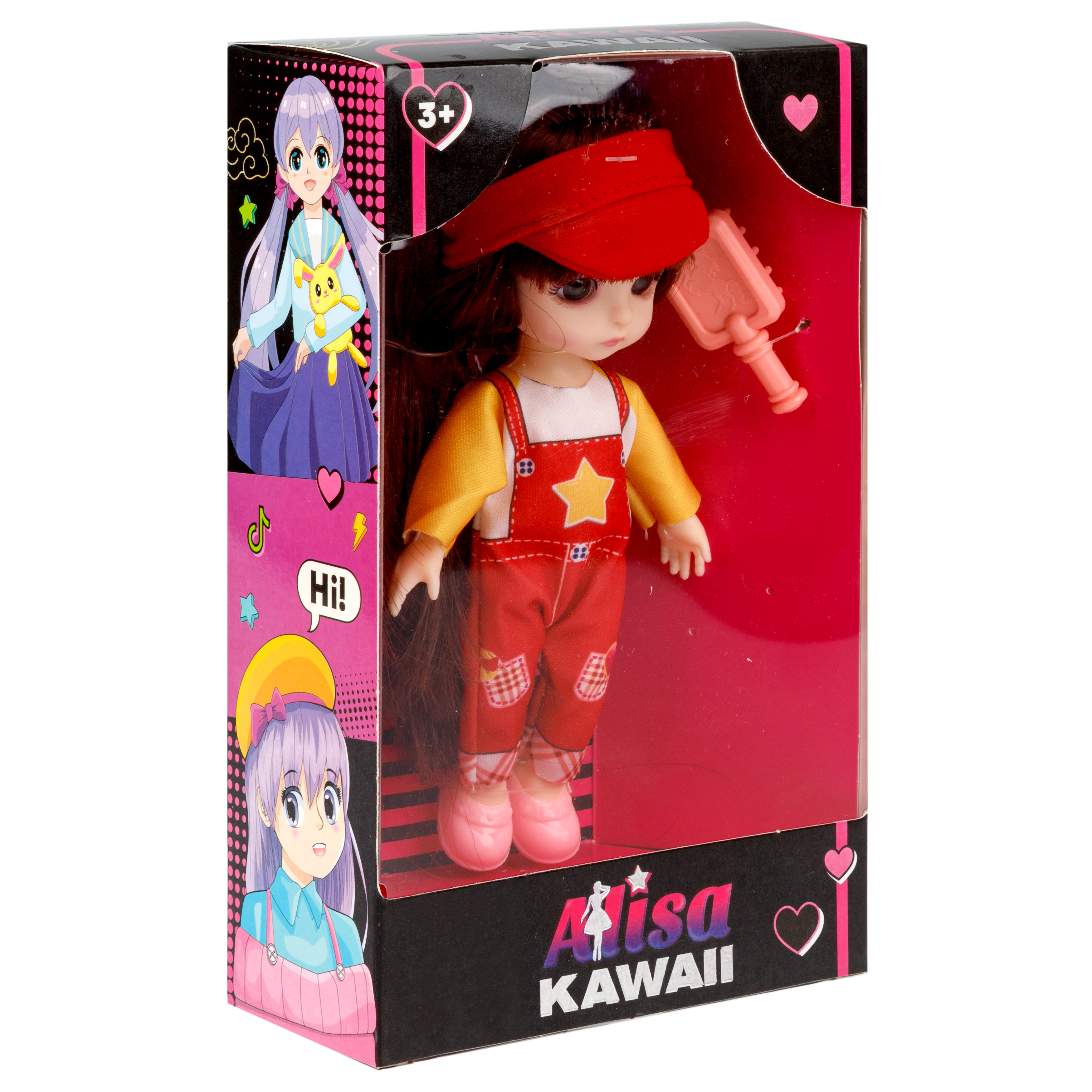 Кукла шарнирная 15 см 1TOY Alisa Kawaii mini с расчёской длинные темные волосы в красной кепке Т24350 - фото 17