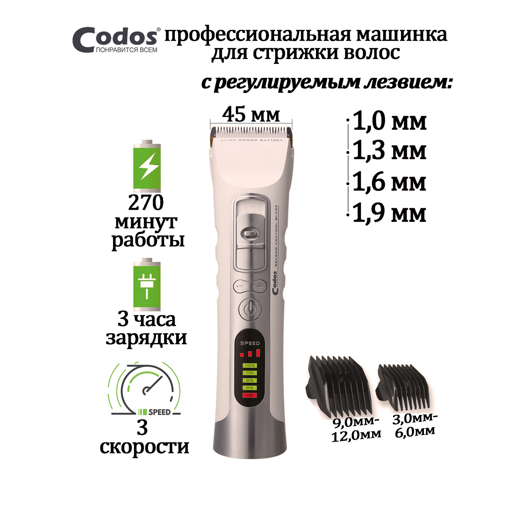 Машинка для стрижки волос CODOS СНС-919 - фото 5