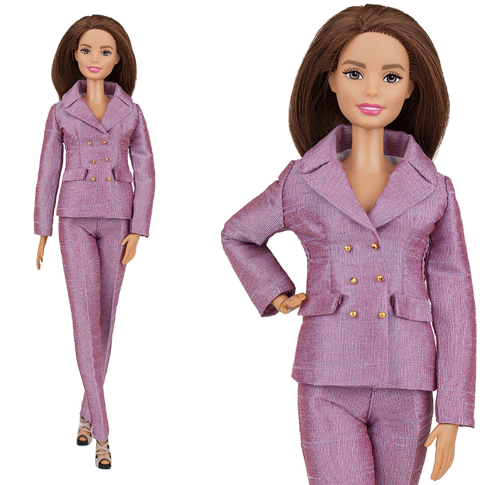 Шелковый брючный костюм Эленприв Лилово-розовый для куклы 29 см типа Барби FA-011-14 - фото 3