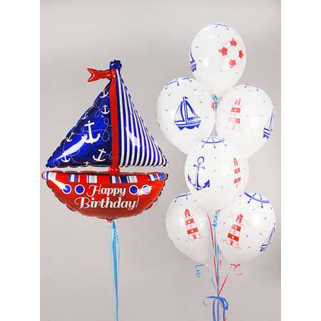 Воздушные шары латексные BELBAL для праздника с рисунком Морская тематика 35 см 15 шт
