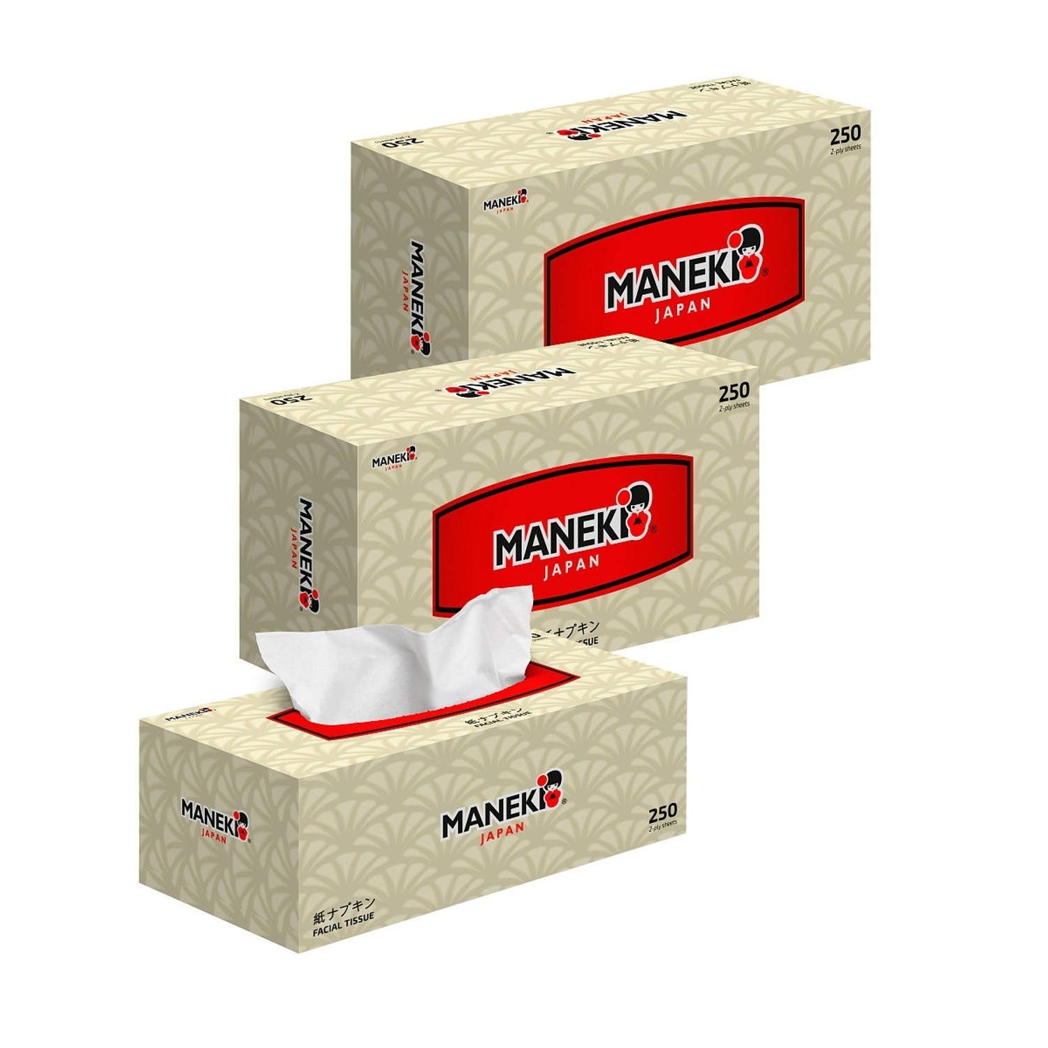 Салфетки бумажные Maneki Kabi 2 слоя 21х19.6 см 250 шт 3 упаковки - фото 1