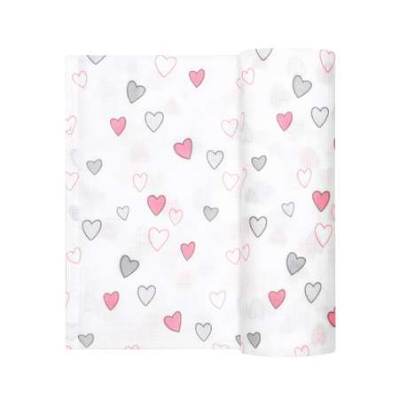 Пеленка муслиновая Adam Stork Pink Hearts 118х118 см