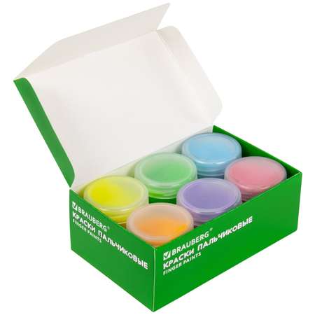 Краски пальчиковые Brauberg для малышей от 1 года 6 цветов пастельные и флуоресцентные