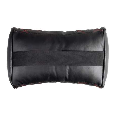 Подушка на подголовник SKYWAY 33х18 см кожа искусственная перфорированная черная (строчка красная)