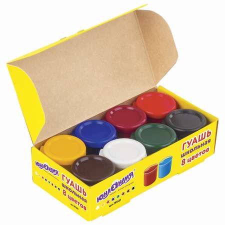 Гуашь Юнландия для рисования школьная 8 цветов по 17 мл без кисти картонная коробка
