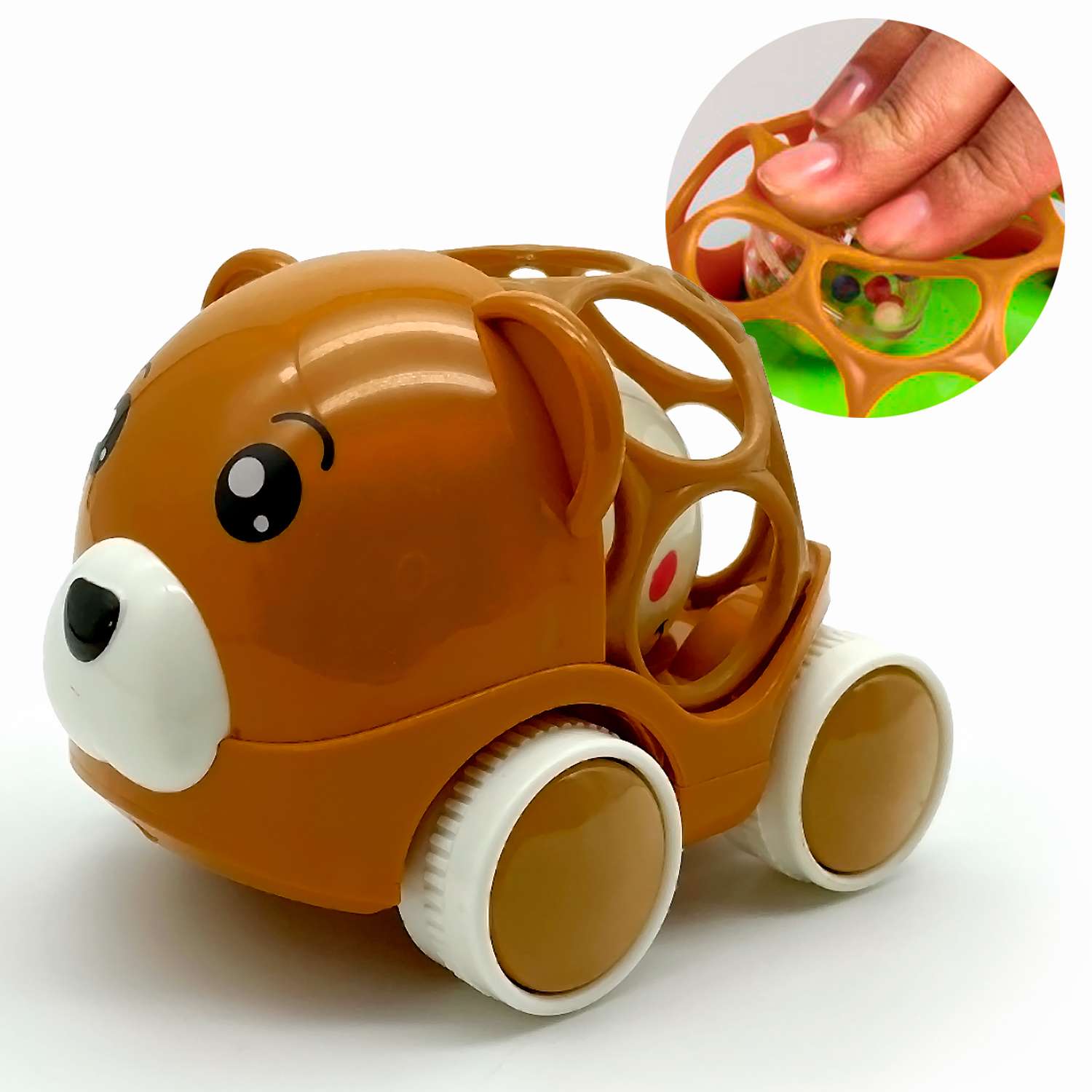 Машинка-Погремушка BONDIBON Медведь коричневого цвета с шаром серия Baby You - фото 3
