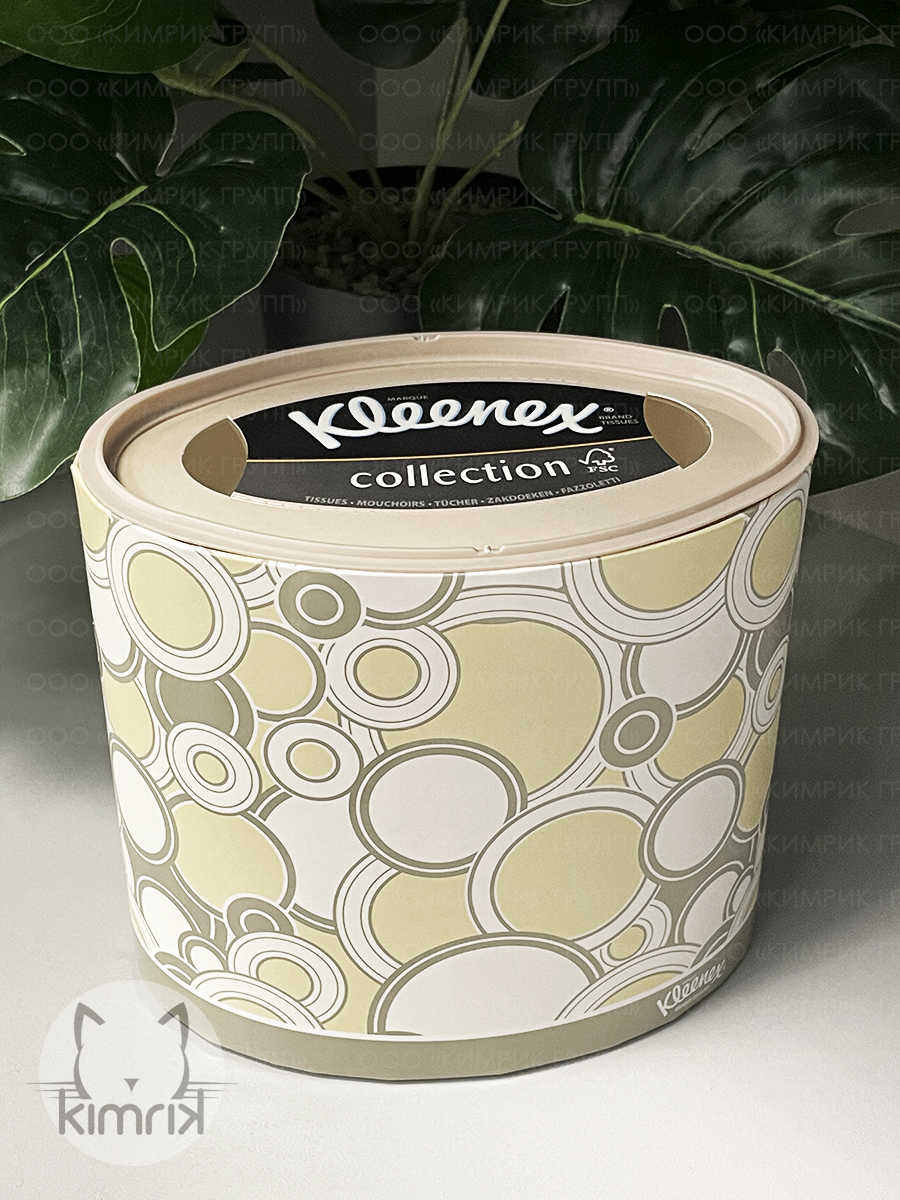 Бумажные салфетки KLEENEX для лица круглая коробка желтые круги 3 слоя 64 шт - фото 3