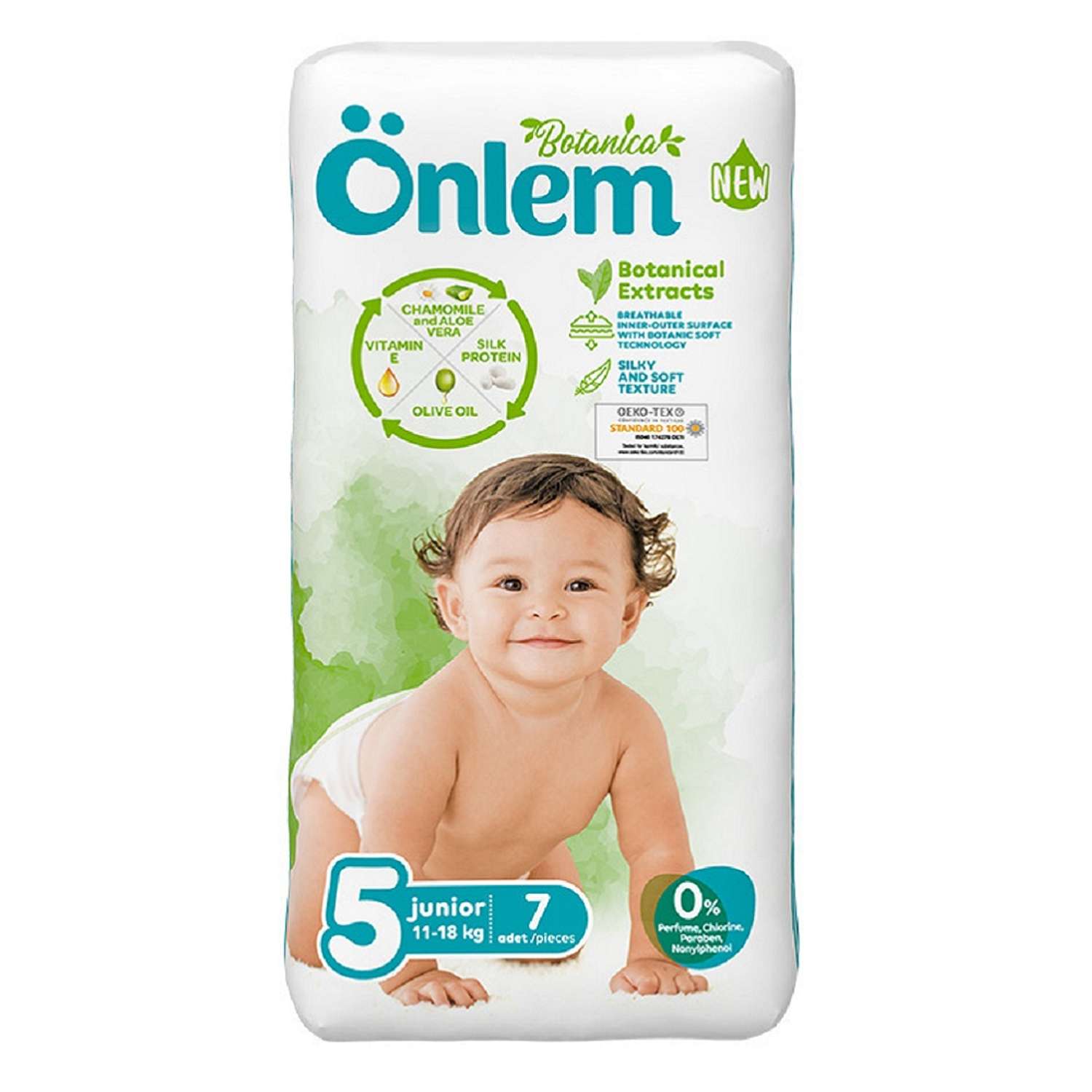Детские подгузники Onlem BOTANIKA 5 (11-18 кг) mini 7 шт в упаковке - фото 1