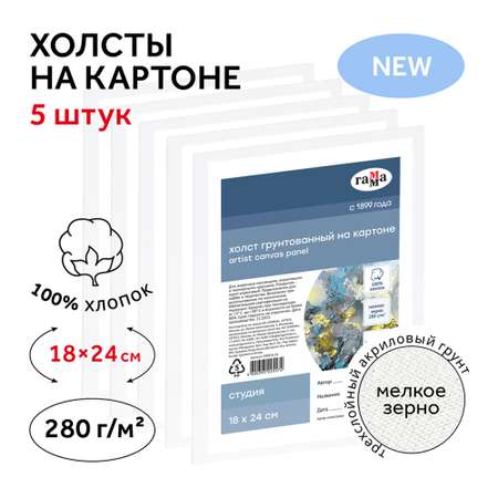 Набор холстов на картоне Гамма Студия 5 шт 18х24 см 100% хлопок 280 г/м2 мелкое зерно