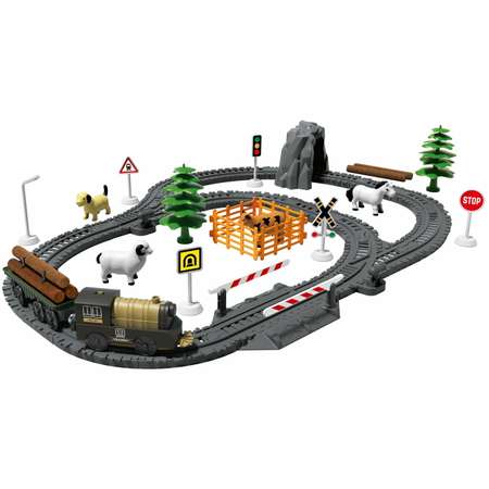 Игровой набор 1TOY InterCity Diesel Железная дорога Лесовоз 66 деталей