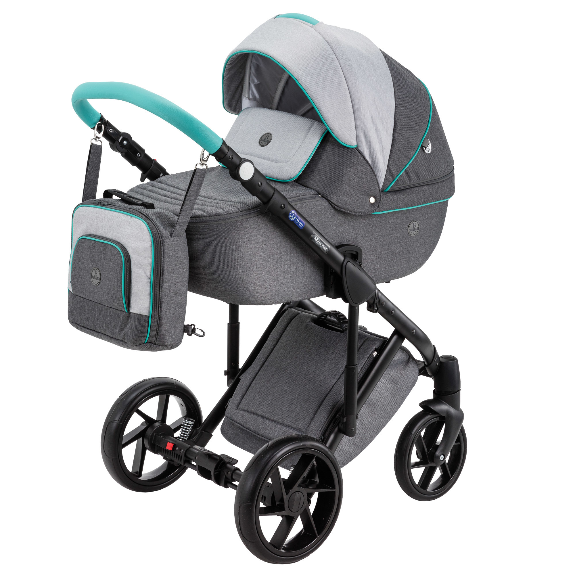 Коляска 2в1 BeBe-mobile Marconi Standart BE31-C Светло-серый+Темно-серый+Mint кожаная отделка - фото 1