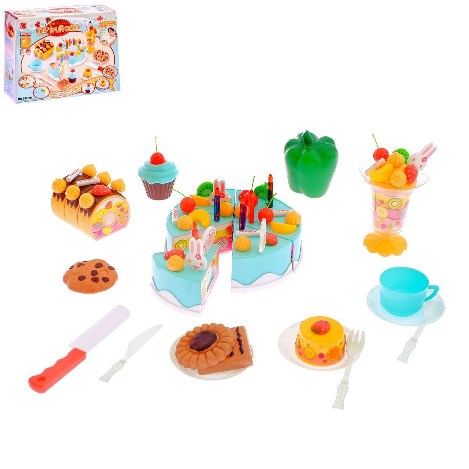 Игровой набор Sima-Land Торт с пироженками С Днем Рождения 23 предмета - фото 1