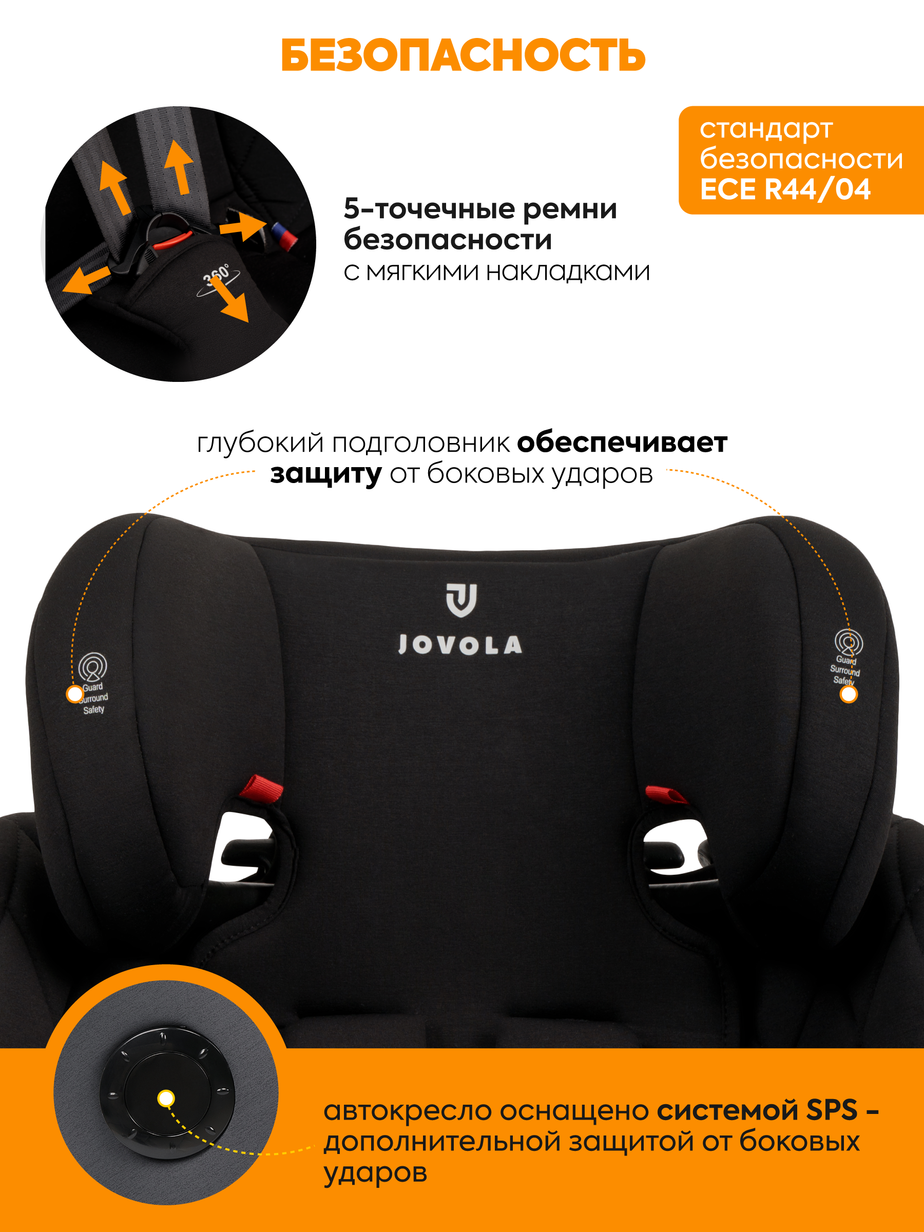 Автокресло JOVOLA Prime Isofix черный Isofix 0+/1/2/3 (0-36 кг) - фото 8