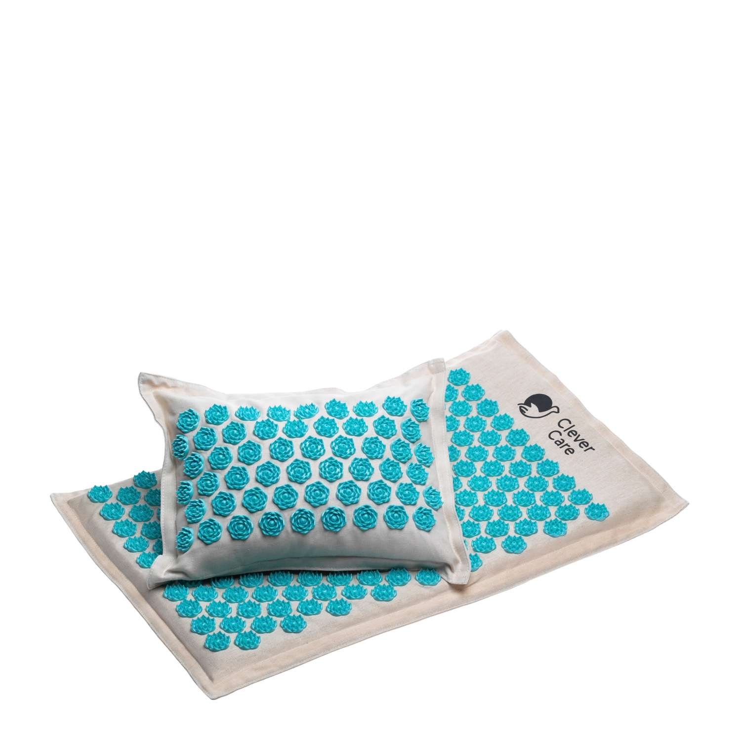 Набор: коврик и подушка CleverCare акупунктурные с сумкой для хранения и переноски цвет бежевый с голубым - фото 2