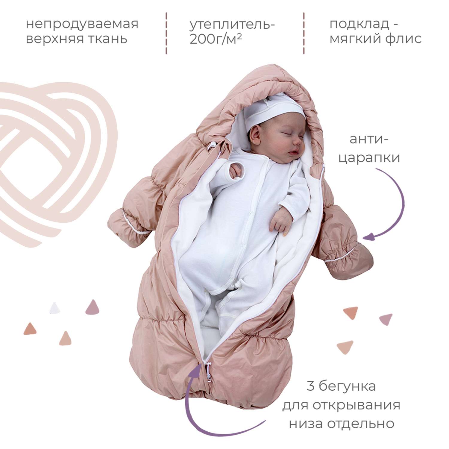 Конверт для новорожденного inlovery на выписку/в коляску «Маршмеллоу» пыльная роза - фото 2