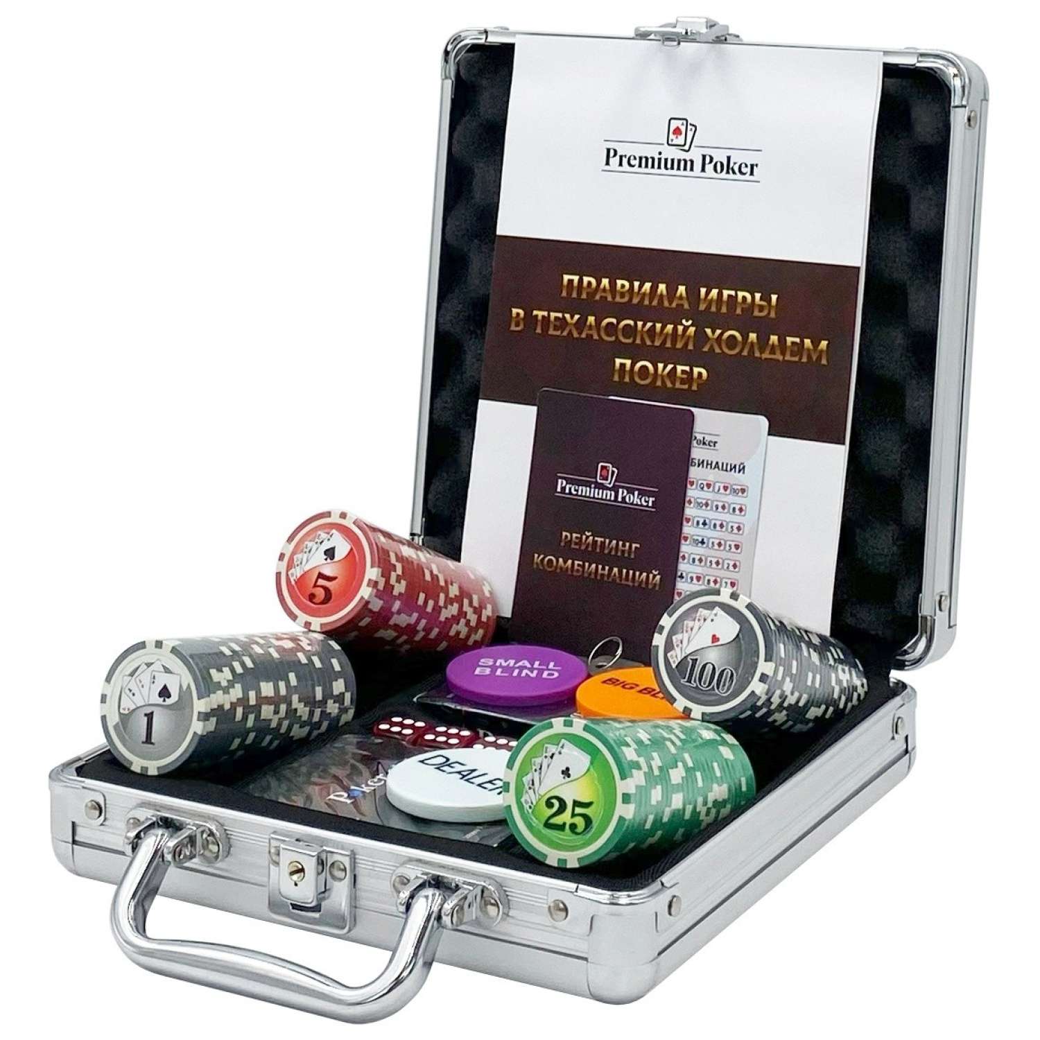 Покерный набор HitToy Royal Flush 100 фишек c номиналом в чемодане - фото 1