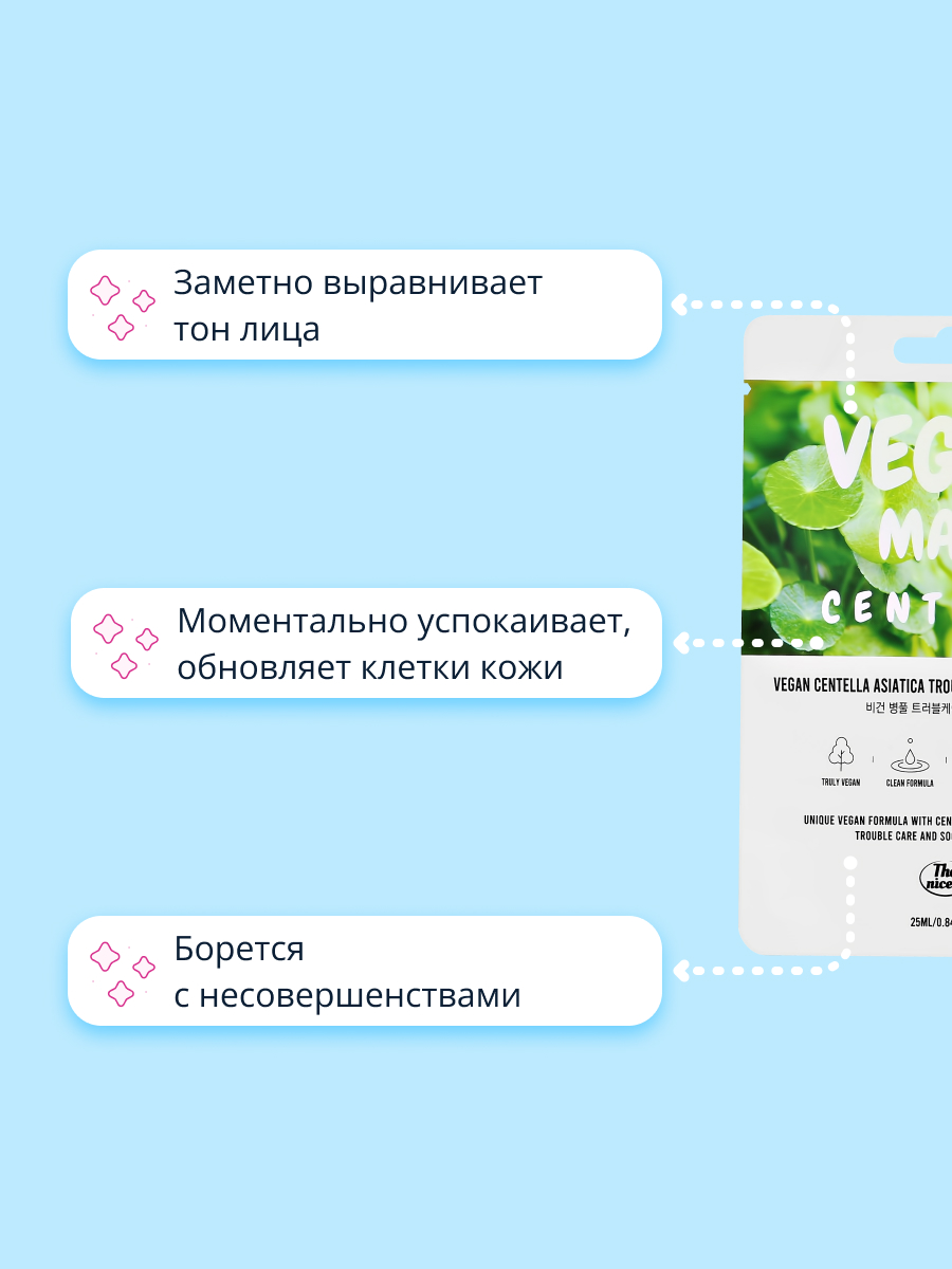 Маска тканевая THE NICESS Vegan с экстрактом центеллы азиатской против несовершенств кожи 25 мл - фото 3