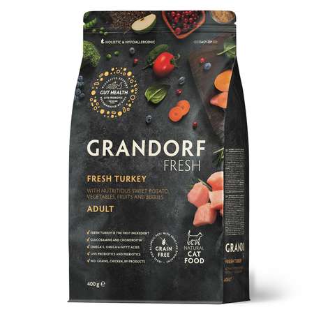 Корм для кошек GRANDORF FRESH Fresh Cat Adult Turkey/Sweet Potato 400г свежее мясо индейки с бататом беззерн с жив пробиотиками