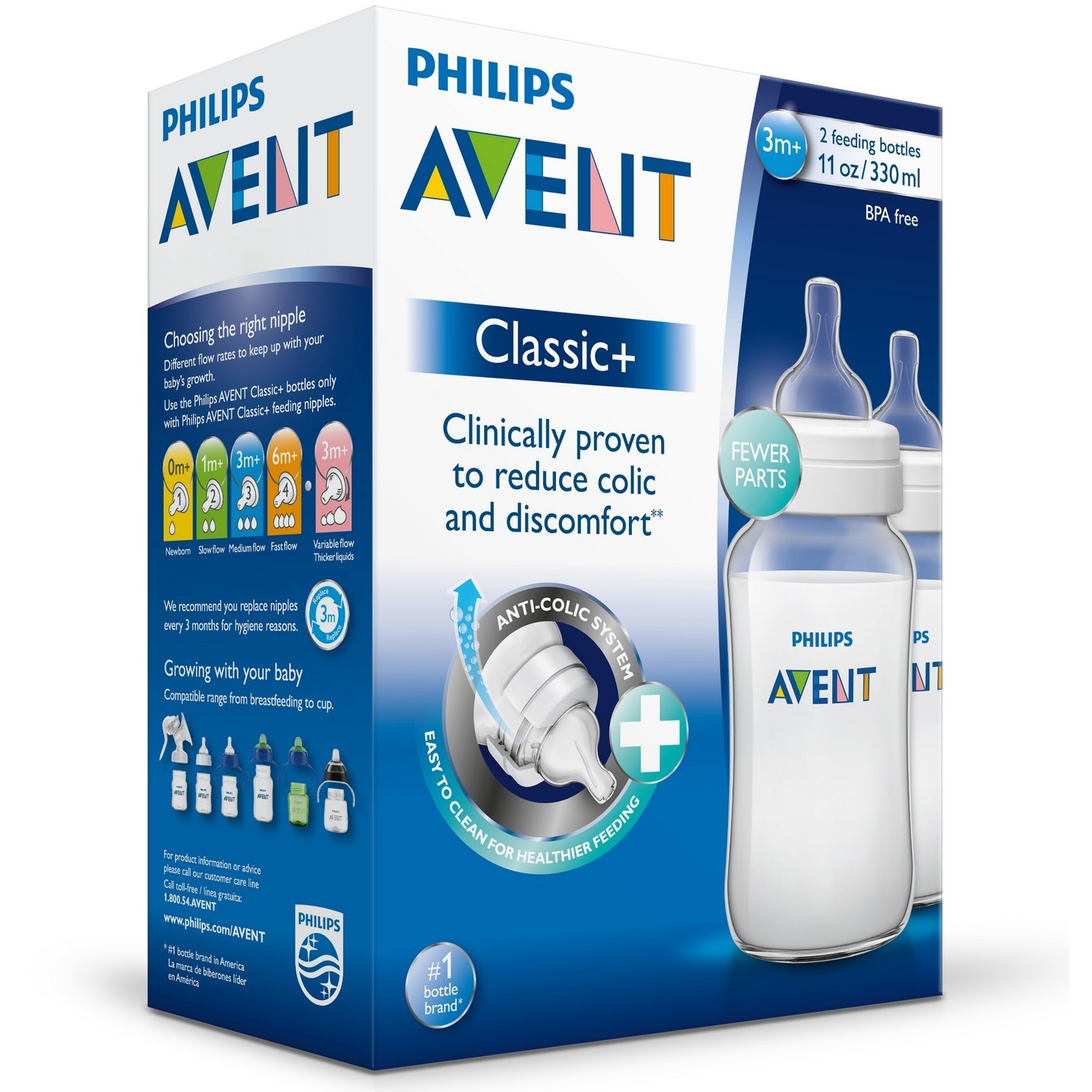 Бутылочка Philips Avent Classic+ 3 мес+ 330 мл 2 шт SCF566/27 - фото 5