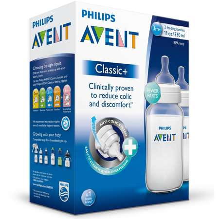 Бутылочка Philips Avent Classic+ 3 мес+ 330 мл 2 шт SCF566/27