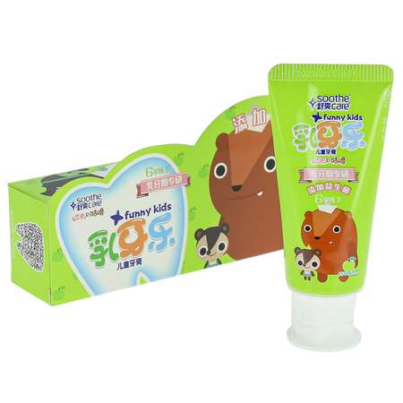 Зубная паста Soothe.care детская без фтора с ароматом зеленого яблока 3+ 50г Funny kids