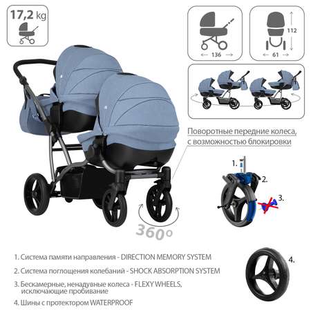 Коляска для двойни 2в1 Bebetto 42 Comfort 02 шасси Графит