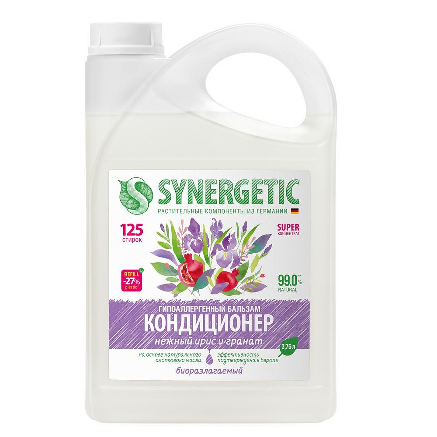 Кондиционер-бальзам для белья SYNERGETIC Нежный ирис и гранат 3.75 л - фото 1