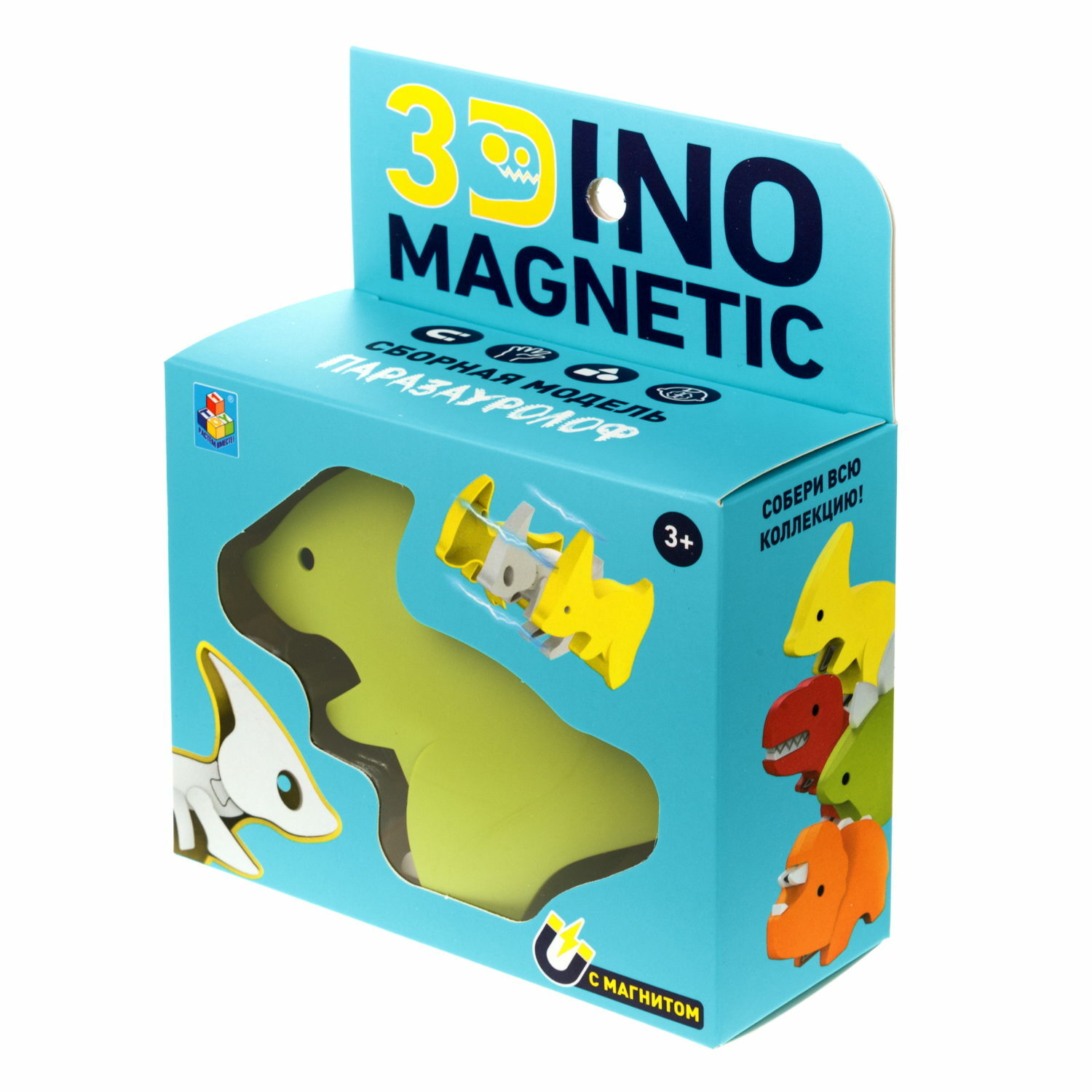 Сборная модель 1TOY 3Dino Magnetic динозавр Паразауролоф зеленый - фото 10