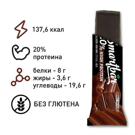 Протеиновые батончики Smartbar Двойной шоколад в темной глазури 6 шт.х 40г