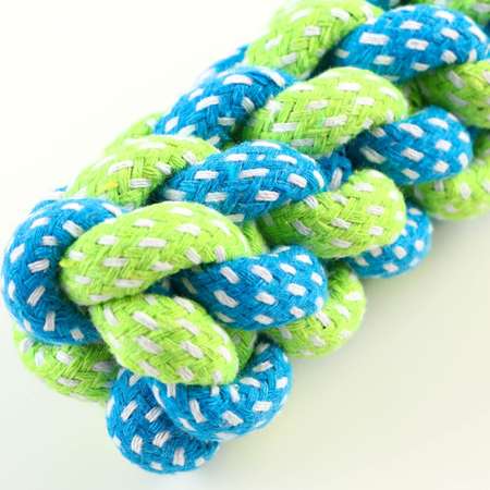 Игрушка Пижон канатная плетеная с ручкой 120 г до 31 см синяя/зелёная