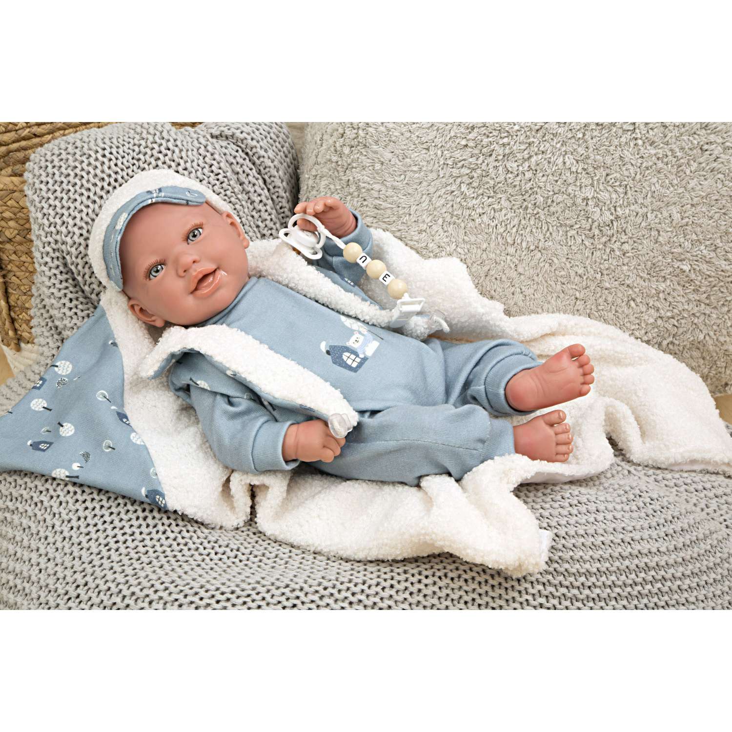 Пупс Arias Reborn Bruno мягкий новорожденный в голубой одежде с соской с одеялом 45 см Т24488 - фото 1