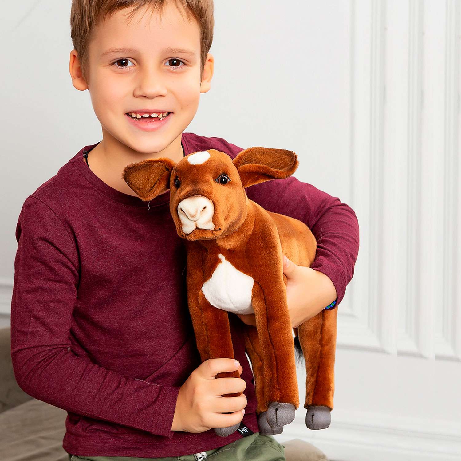 Реалистичная мягкая игрушка HANSA Бык телёнок коричневый 34 см - фото 16