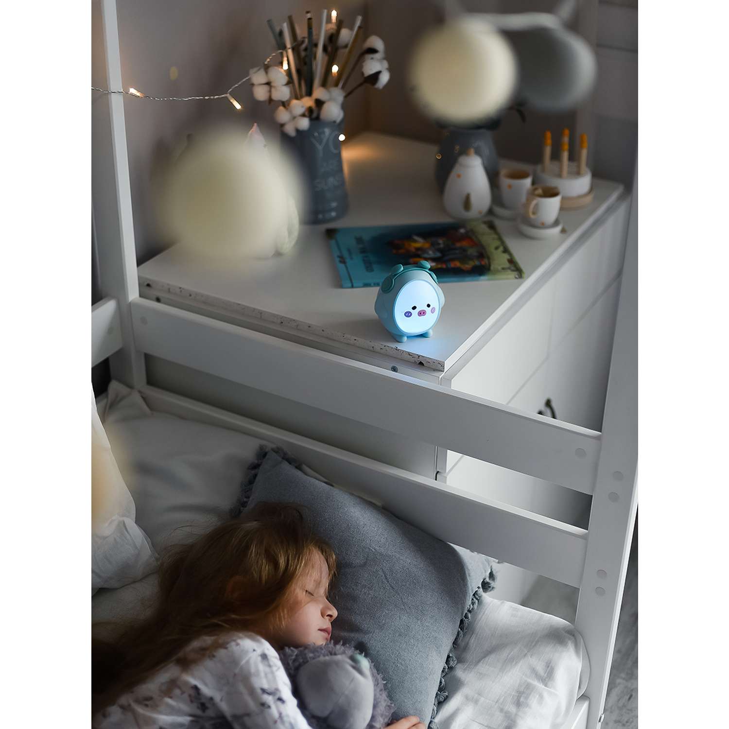 Лампа настольная светодиодная LATS детский ночник поросенок голубой - фото 18