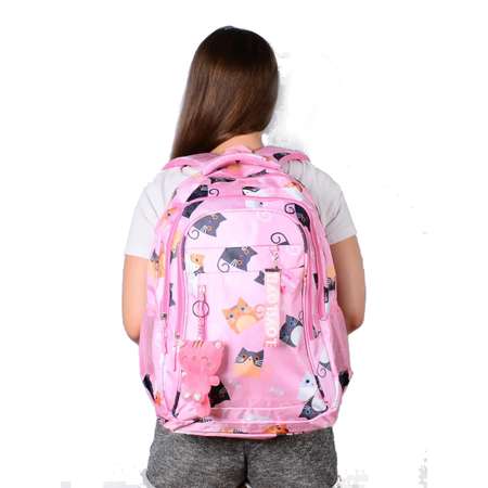 Рюкзак O GO Розовый с брелоком киска
