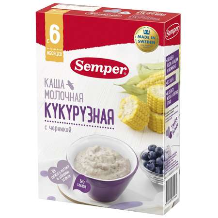 Каша молочная Semper молочная кукурузная с черникой 200г 6месяцев