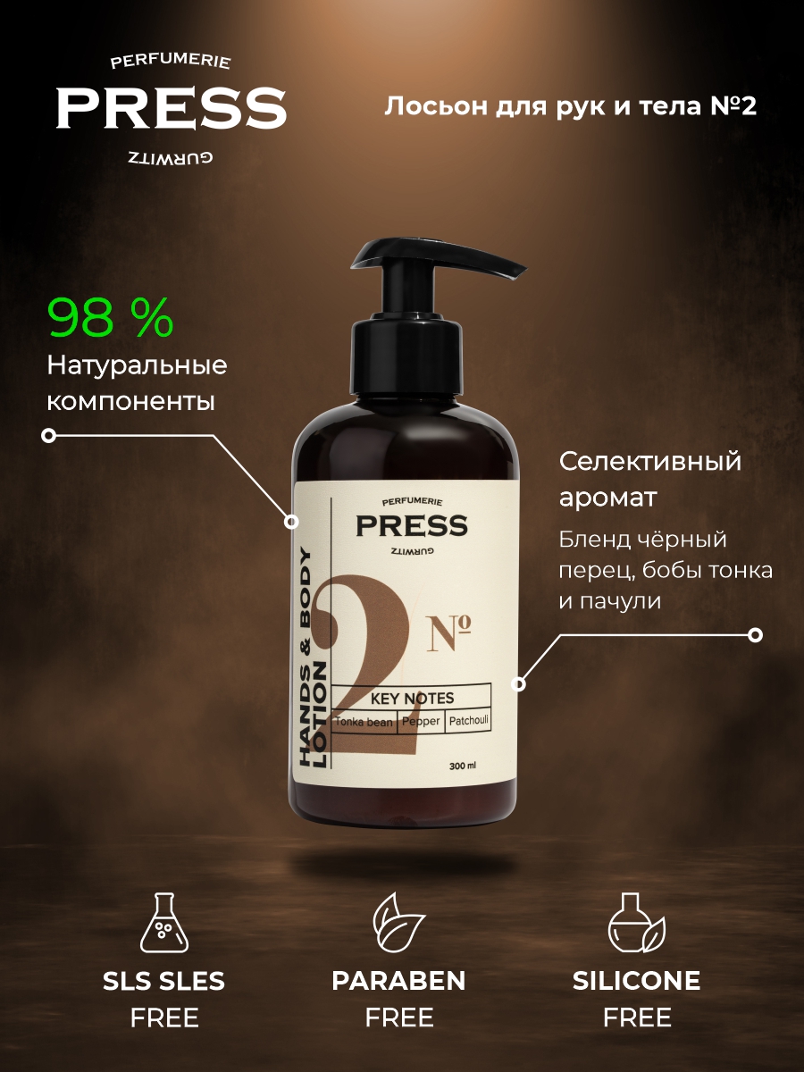 Лосьон для рук и тела № 2 Press Gurwitz Perfumerie Увлажняющий парфюмированное с Черный перец Бобы Тонка Пачули натуральное - фото 3