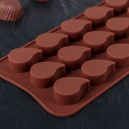 Форма Доляна для льда и кондитерских украшений 15 ячеек Капелька цвет шоколадный