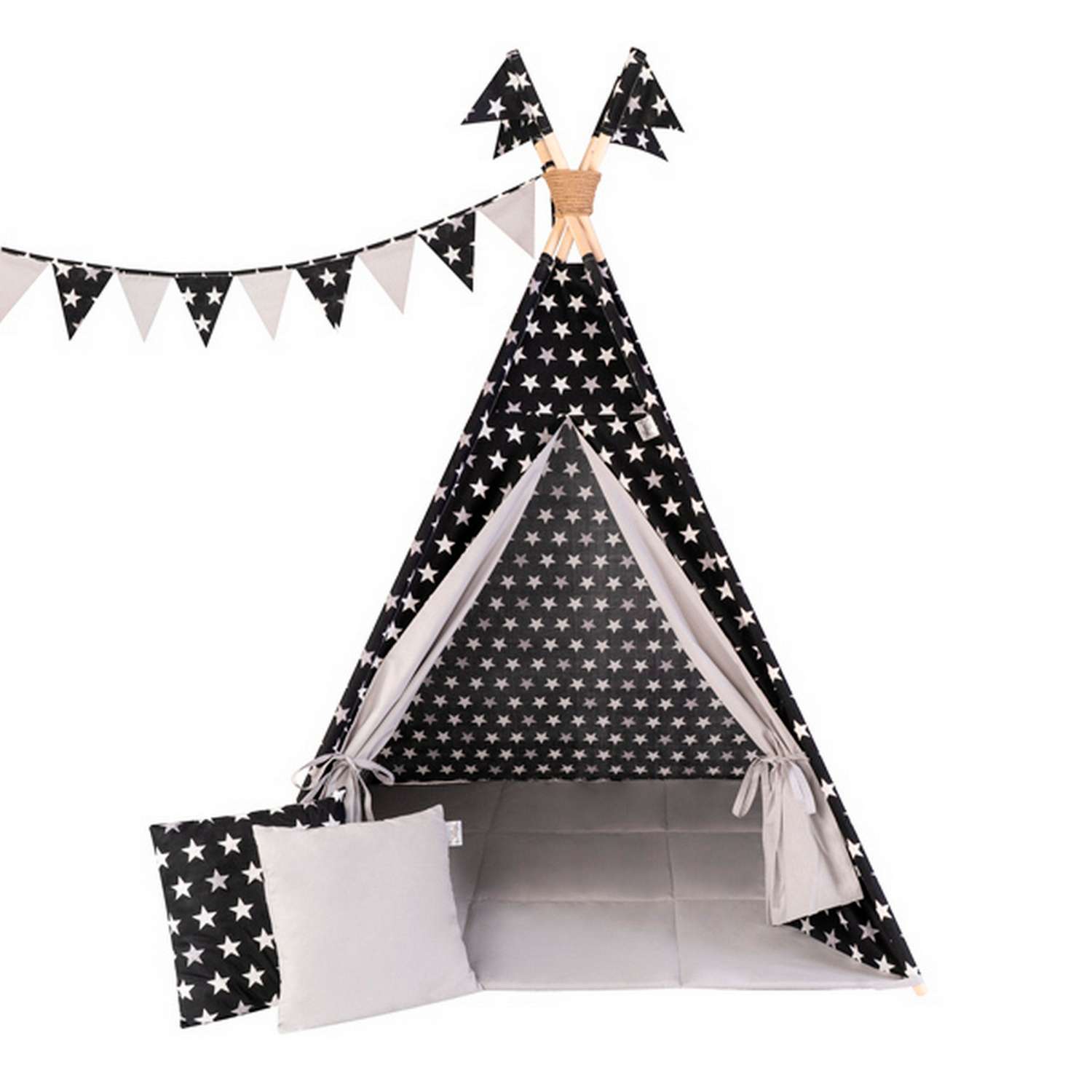Детская игровая палатка вигвам Buklya Звезды цв. черный / серый - фото 3