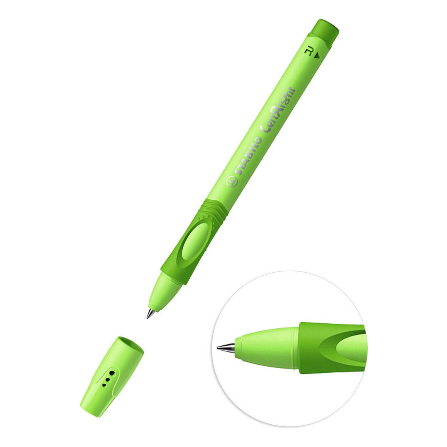 Ручка шариковая масляная STABILO LeftRight для правшей для обучения письму F синяя / корпус зелёный 2шт в блистере - фото 3