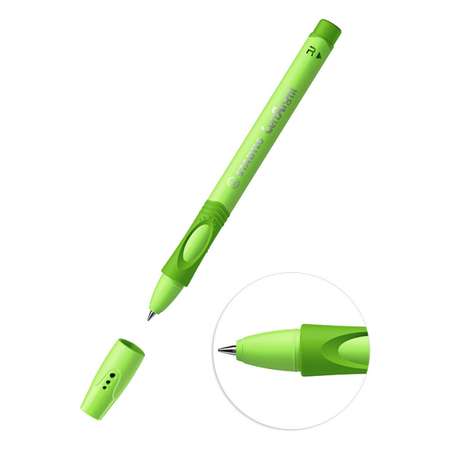 Ручка шариковая масляная STABILO LeftRight для правшей для обучения письму F синяя / корпус зелёный 2шт в блистере