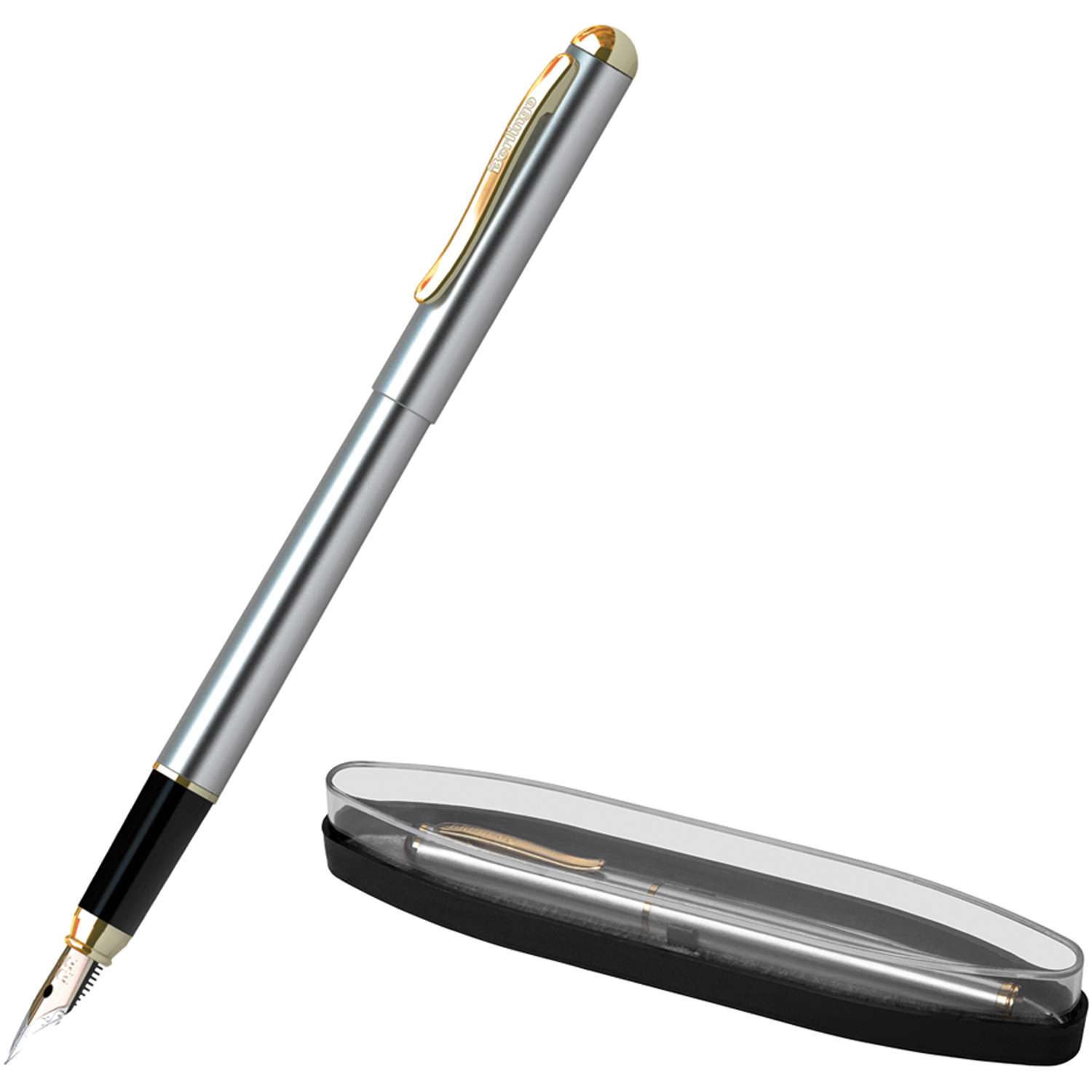 Ручка перьевая Berlingo Velvet Prestige синяя 0.8мм корпус хром/золото - фото 2