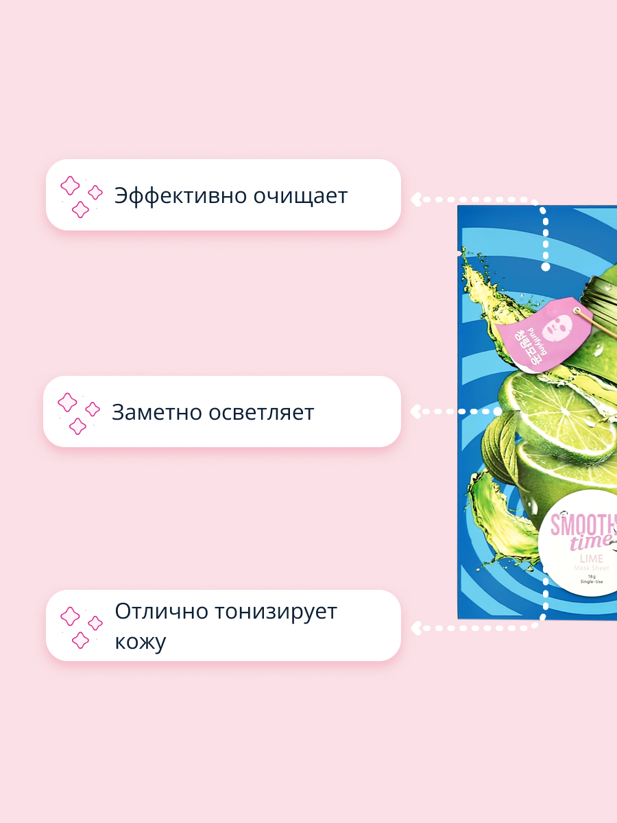 Маска тканевая Peripera Smoothie time с экстрактом лайма очищающая 18 г - фото 3