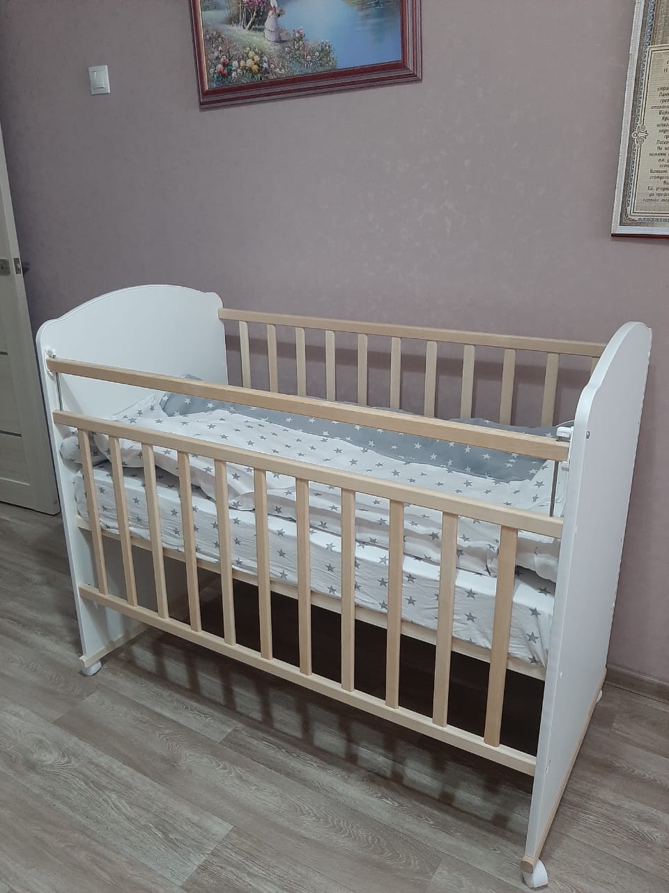 Детская кроватка BABYWAY Прямоугольная, (белый) - фото 4