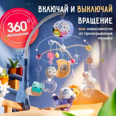 Мобиль на кроватку SHARKTOYS С проектором пультом управления тимоша