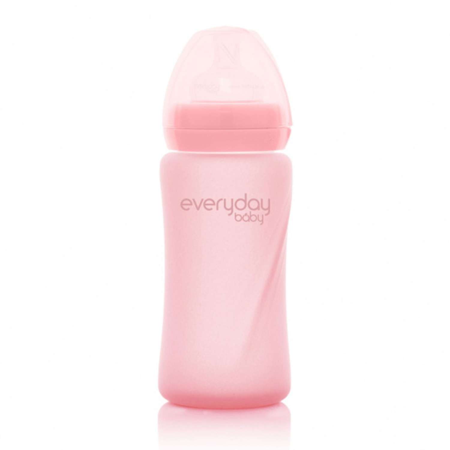 Бутылочка Everyday Baby стеклянная с защитным силиконовым покрытием 240 мл розовый - фото 1