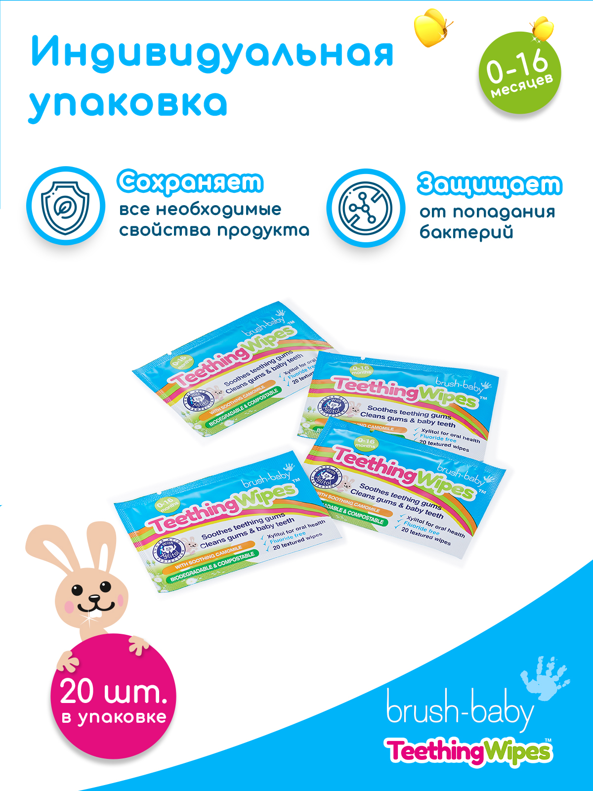 Детские зубные салфетки Brush-Baby DentalWipes 20шт - фото 6