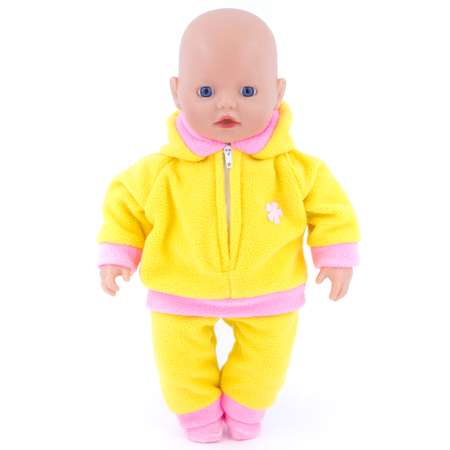 Комплект для пупса Модница 32-35 см из флиса: куртка с капюшоном и штанишки 8103 желтый